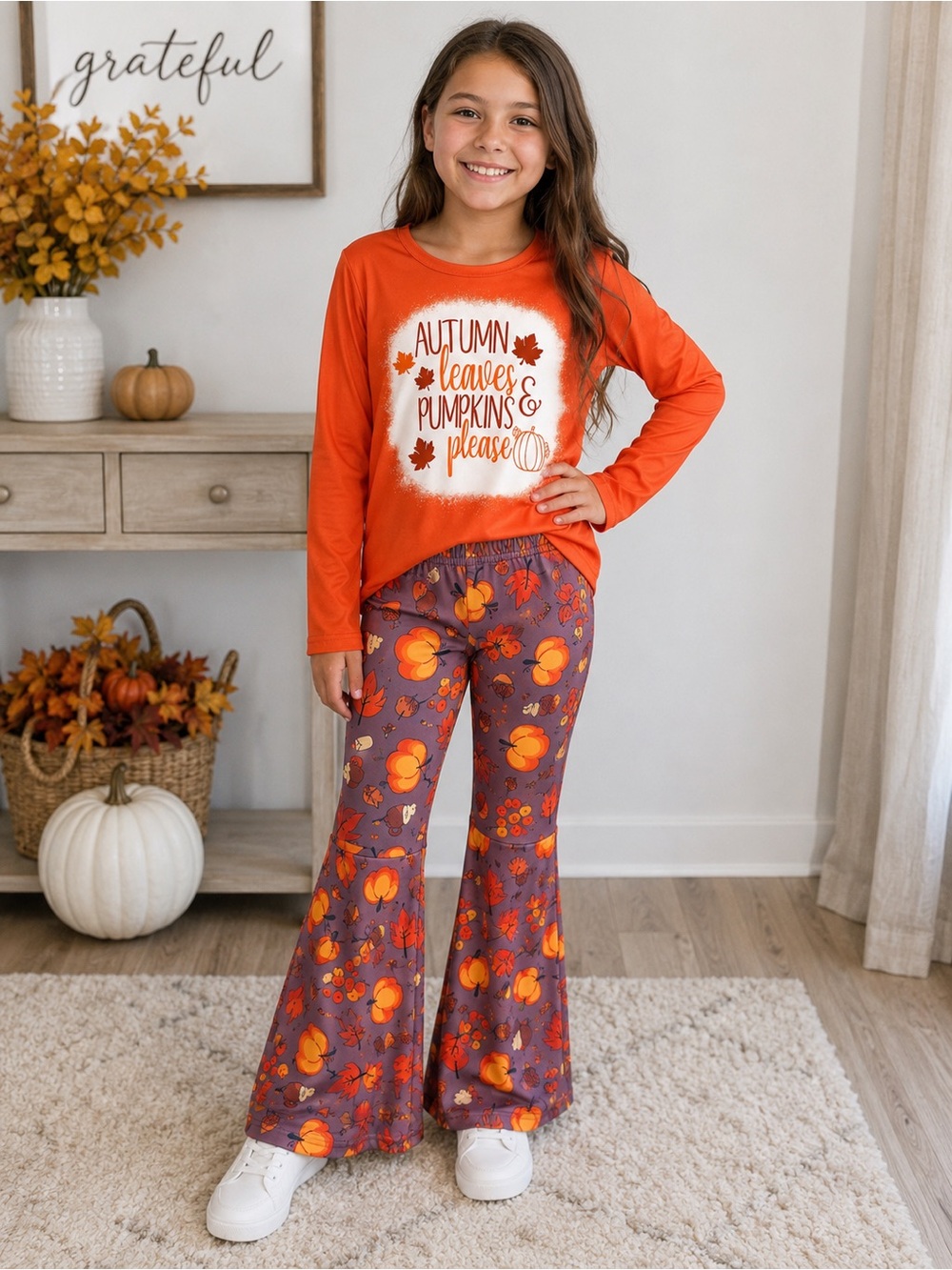 Rylee Faith Girls Fall/Thanksgiving Pumpkin Longsleeve & Pants Set